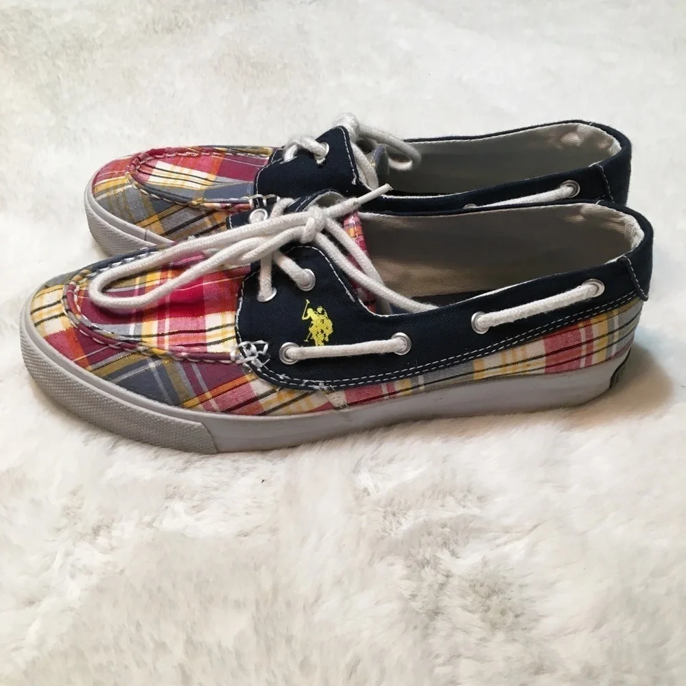 U.S Polo Assn PLAID Boat Shoes Deck Loafers Sneakers Size 8.5
